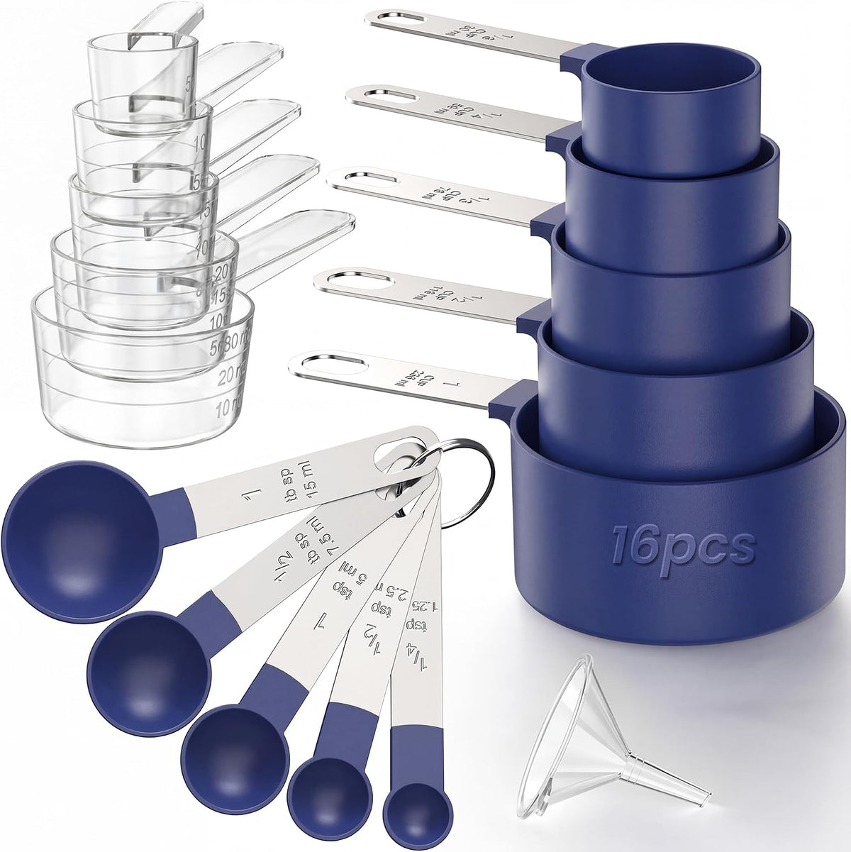 16PCS Measuring Cups and Spoons Set, Measuring Spoon Set with Metric and US Measurements, Fits for Measuring Dry and Liquid - Black