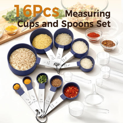 16PCS Measuring Cups and Spoons Set, Measuring Spoon Set with Metric and US Measurements, Fits for Measuring Dry and Liquid - Black