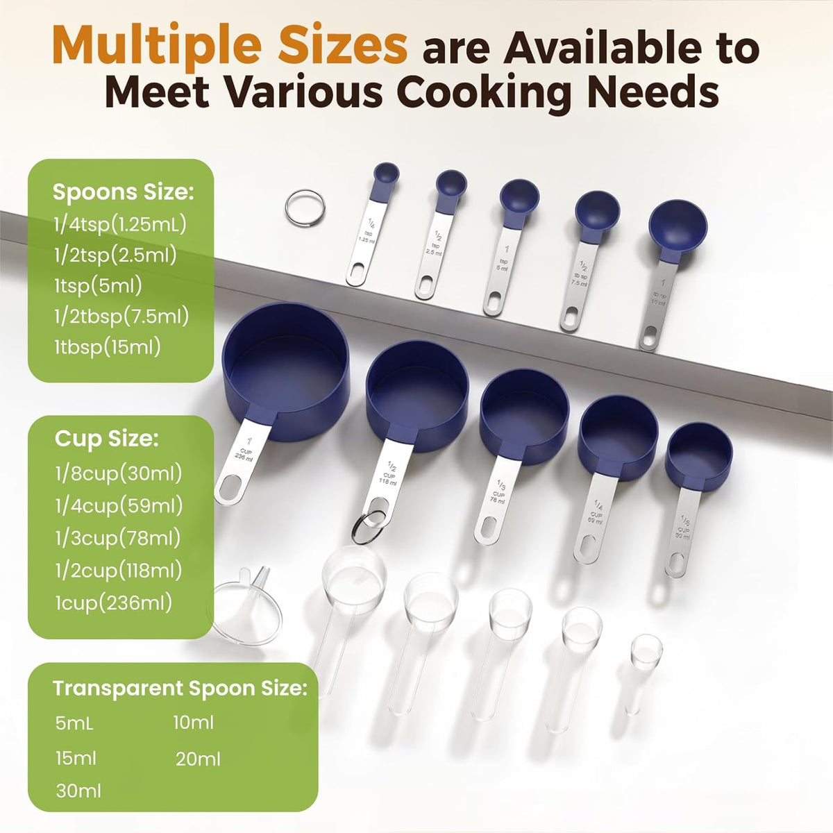 16PCS Measuring Cups and Spoons Set, Measuring Spoon Set with Metric and US Measurements, Fits for Measuring Dry and Liquid - Black