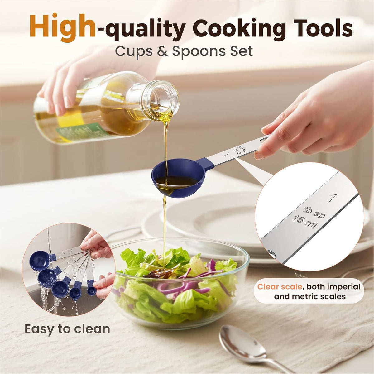 16PCS Measuring Cups and Spoons Set, Measuring Spoon Set with Metric and US Measurements, Fits for Measuring Dry and Liquid - Black