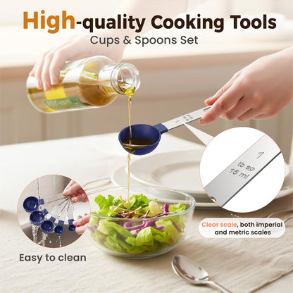 16PCS Measuring Cups and Spoons Set, Measuring Spoon Set with Metric and US Measurements, Fits for Measuring Dry and Liquid - Black