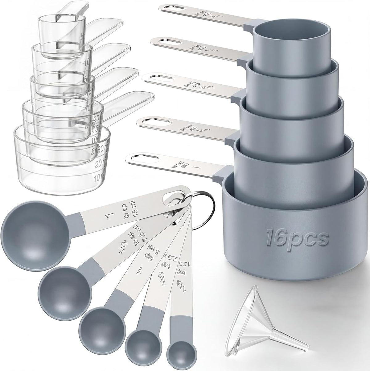 16PCS Measuring Cups and Spoons Set, Measuring Spoon Set with Metric and US Measurements, Fits for Measuring Dry and Liquid - Black