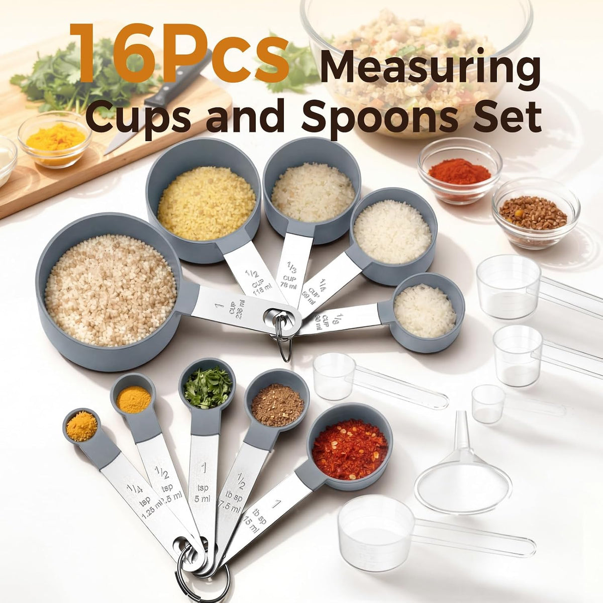 16PCS Measuring Cups and Spoons Set, Measuring Spoon Set with Metric and US Measurements, Fits for Measuring Dry and Liquid - Black