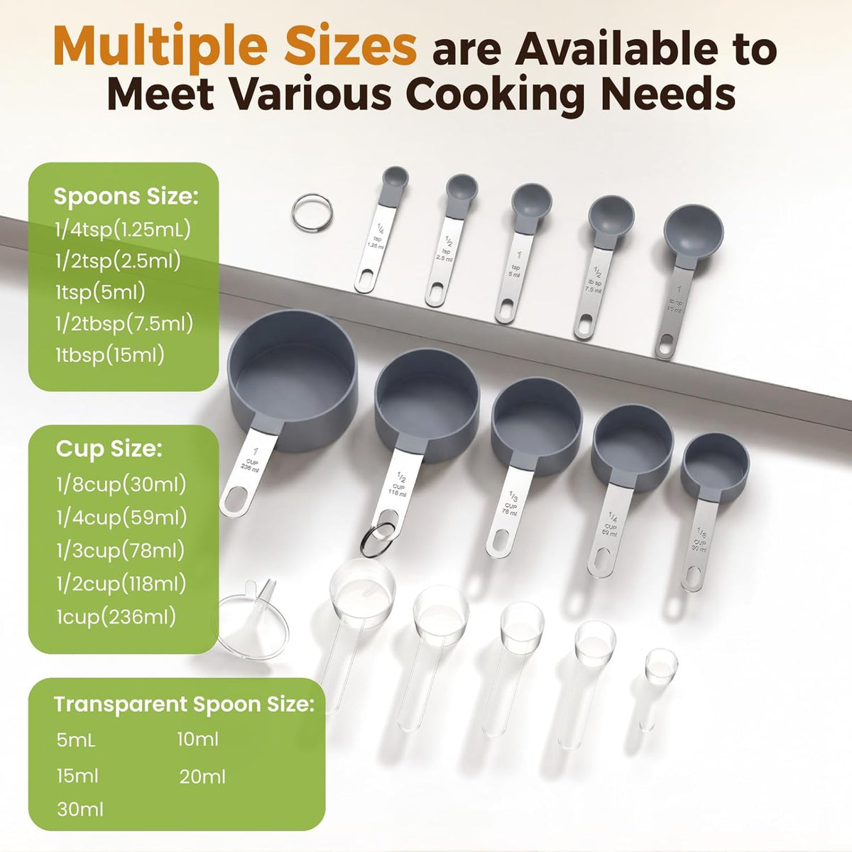 16PCS Measuring Cups and Spoons Set, Measuring Spoon Set with Metric and US Measurements, Fits for Measuring Dry and Liquid - Black