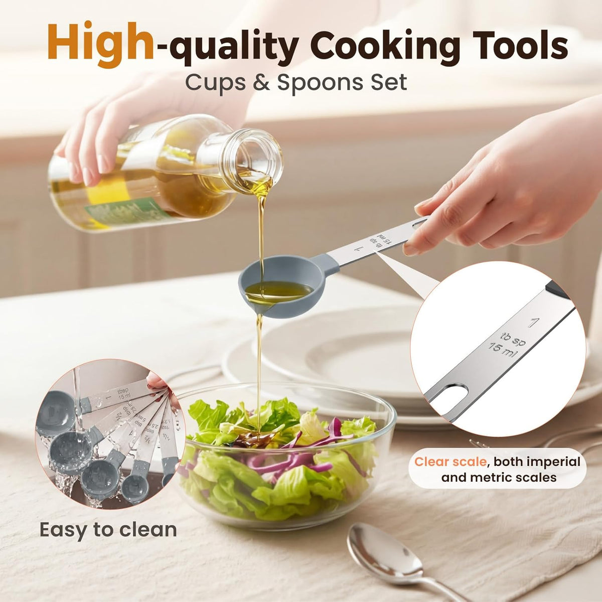 16PCS Measuring Cups and Spoons Set, Measuring Spoon Set with Metric and US Measurements, Fits for Measuring Dry and Liquid - Black