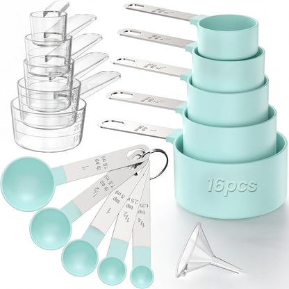 16PCS Measuring Cups and Spoons Set, Measuring Spoon Set with Metric and US Measurements, Fits for Measuring Dry and Liquid - Black