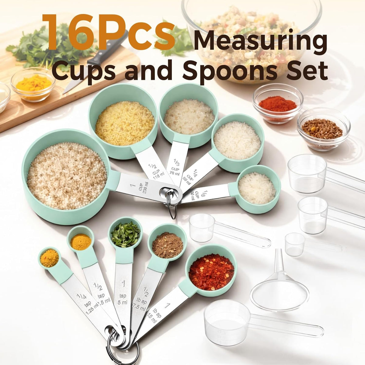 16PCS Measuring Cups and Spoons Set, Measuring Spoon Set with Metric and US Measurements, Fits for Measuring Dry and Liquid - Black