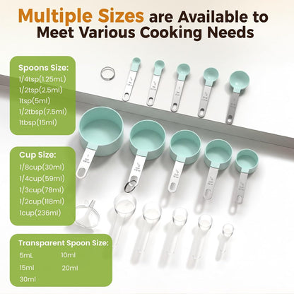 16PCS Measuring Cups and Spoons Set, Measuring Spoon Set with Metric and US Measurements, Fits for Measuring Dry and Liquid - Black