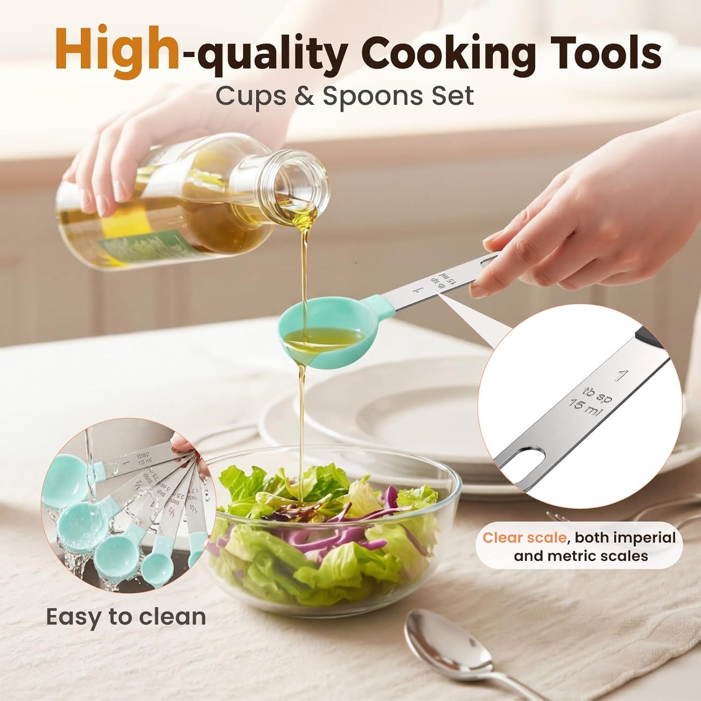 16PCS Measuring Cups and Spoons Set, Measuring Spoon Set with Metric and US Measurements, Fits for Measuring Dry and Liquid - Black
