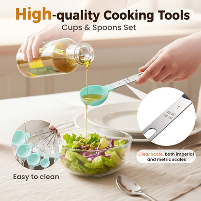 16PCS Measuring Cups and Spoons Set, Measuring Spoon Set with Metric and US Measurements, Fits for Measuring Dry and Liquid - Black