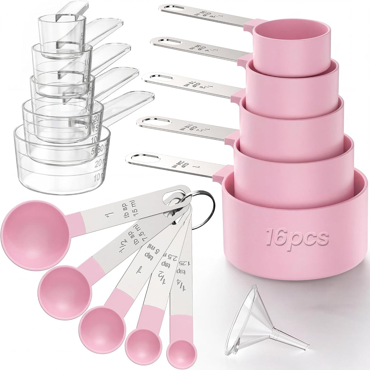 16PCS Measuring Cups and Spoons Set, Measuring Spoon Set with Metric and US Measurements, Fits for Measuring Dry and Liquid - Black