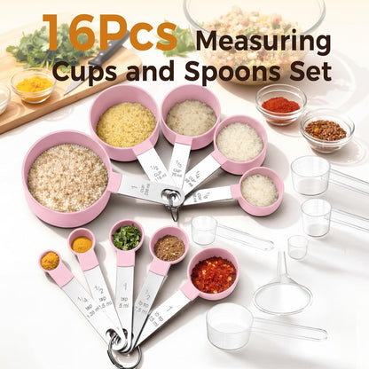 16PCS Measuring Cups and Spoons Set, Measuring Spoon Set with Metric and US Measurements, Fits for Measuring Dry and Liquid - Black