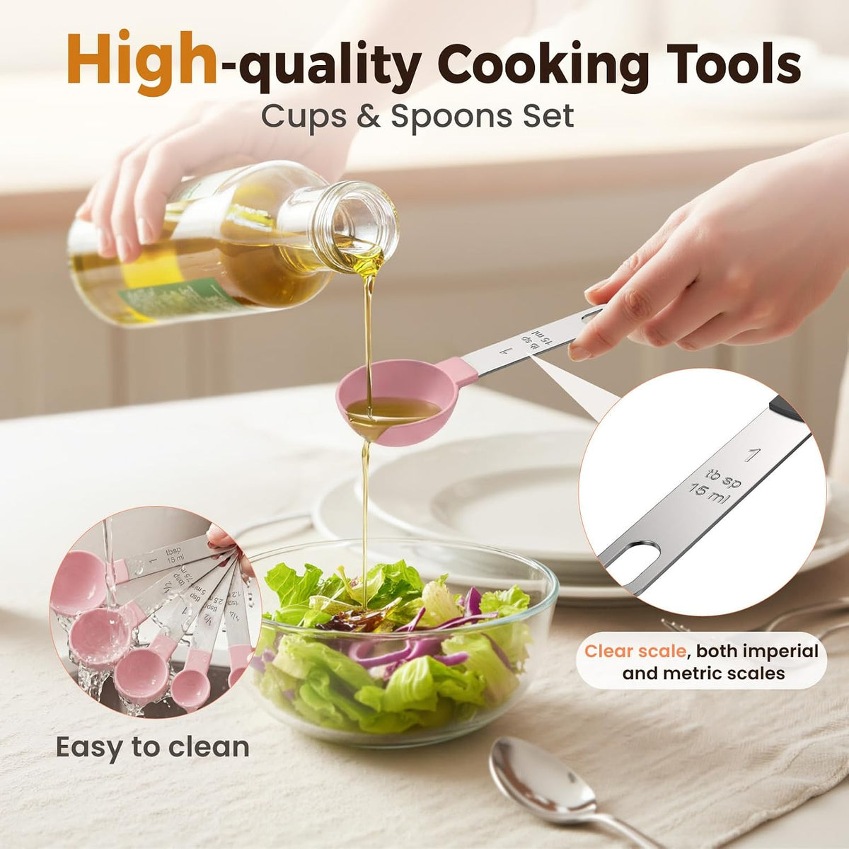 16PCS Measuring Cups and Spoons Set, Measuring Spoon Set with Metric and US Measurements, Fits for Measuring Dry and Liquid - Black
