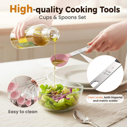16PCS Measuring Cups and Spoons Set, Measuring Spoon Set with Metric and US Measurements, Fits for Measuring Dry and Liquid - Black