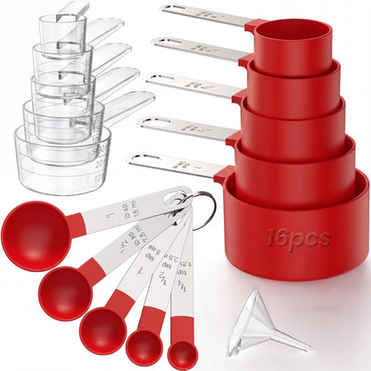 16PCS Measuring Cups and Spoons Set, Measuring Spoon Set with Metric and US Measurements, Fits for Measuring Dry and Liquid - Black