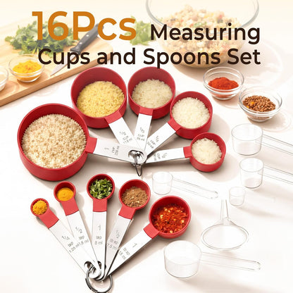 16PCS Measuring Cups and Spoons Set, Measuring Spoon Set with Metric and US Measurements, Fits for Measuring Dry and Liquid - Black
