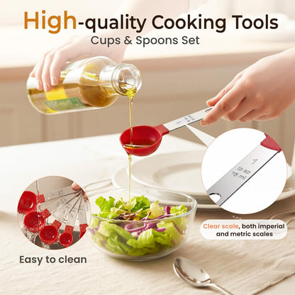 16PCS Measuring Cups and Spoons Set, Measuring Spoon Set with Metric and US Measurements, Fits for Measuring Dry and Liquid - Black