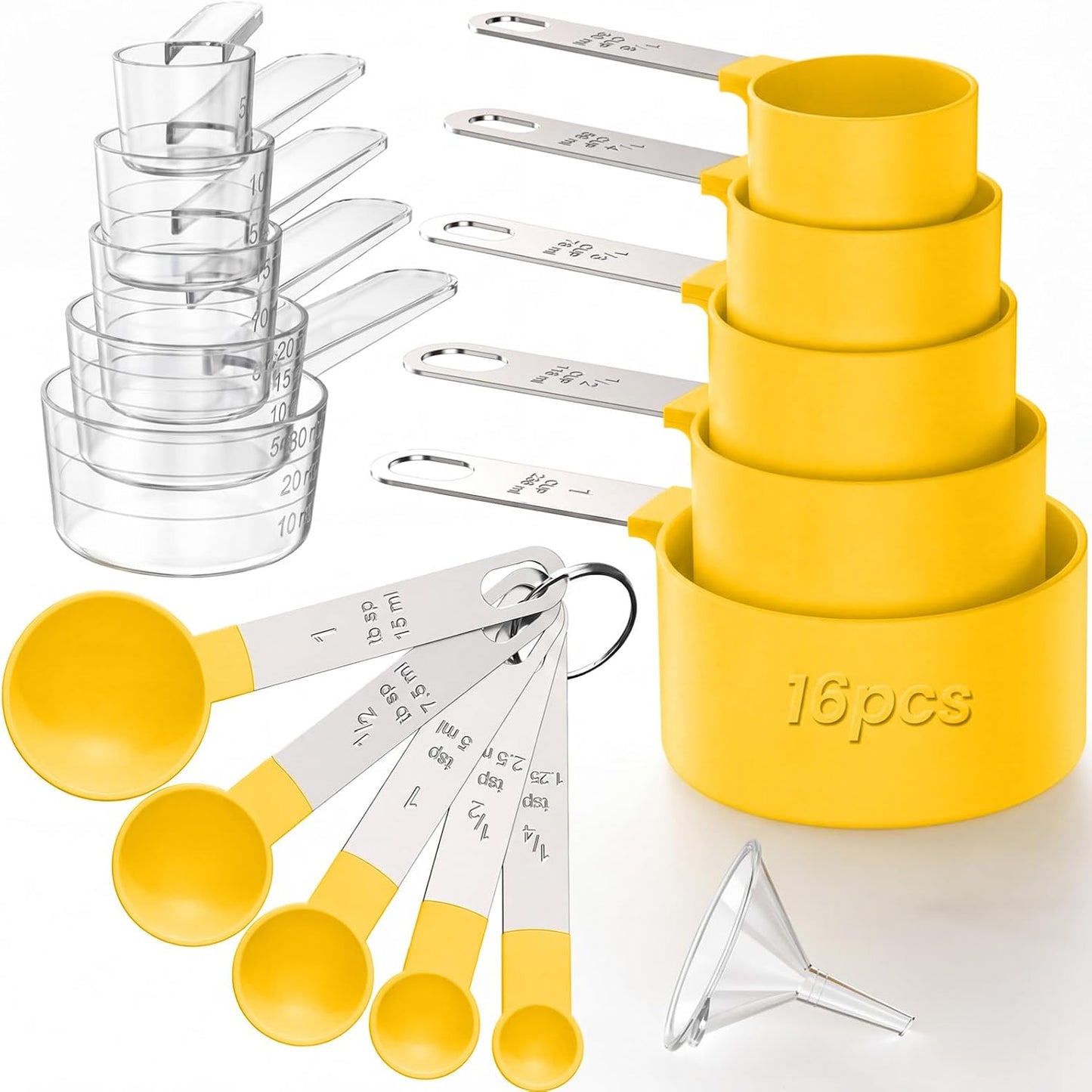 16PCS Measuring Cups and Spoons Set, Measuring Spoon Set with Metric and US Measurements, Fits for Measuring Dry and Liquid - Black