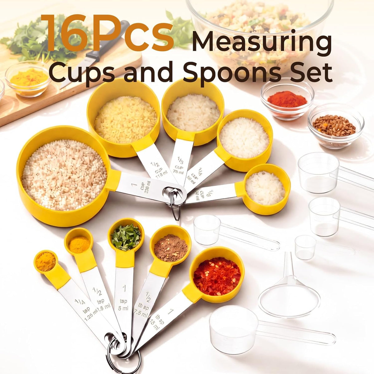 16PCS Measuring Cups and Spoons Set, Measuring Spoon Set with Metric and US Measurements, Fits for Measuring Dry and Liquid - Black
