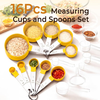 16PCS Measuring Cups and Spoons Set, Measuring Spoon Set with Metric and US Measurements, Fits for Measuring Dry and Liquid - Black