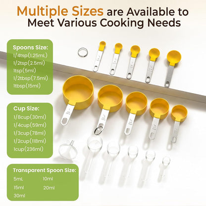 16PCS Measuring Cups and Spoons Set, Measuring Spoon Set with Metric and US Measurements, Fits for Measuring Dry and Liquid - Black