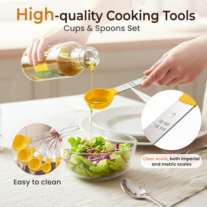 16PCS Measuring Cups and Spoons Set, Measuring Spoon Set with Metric and US Measurements, Fits for Measuring Dry and Liquid - Black