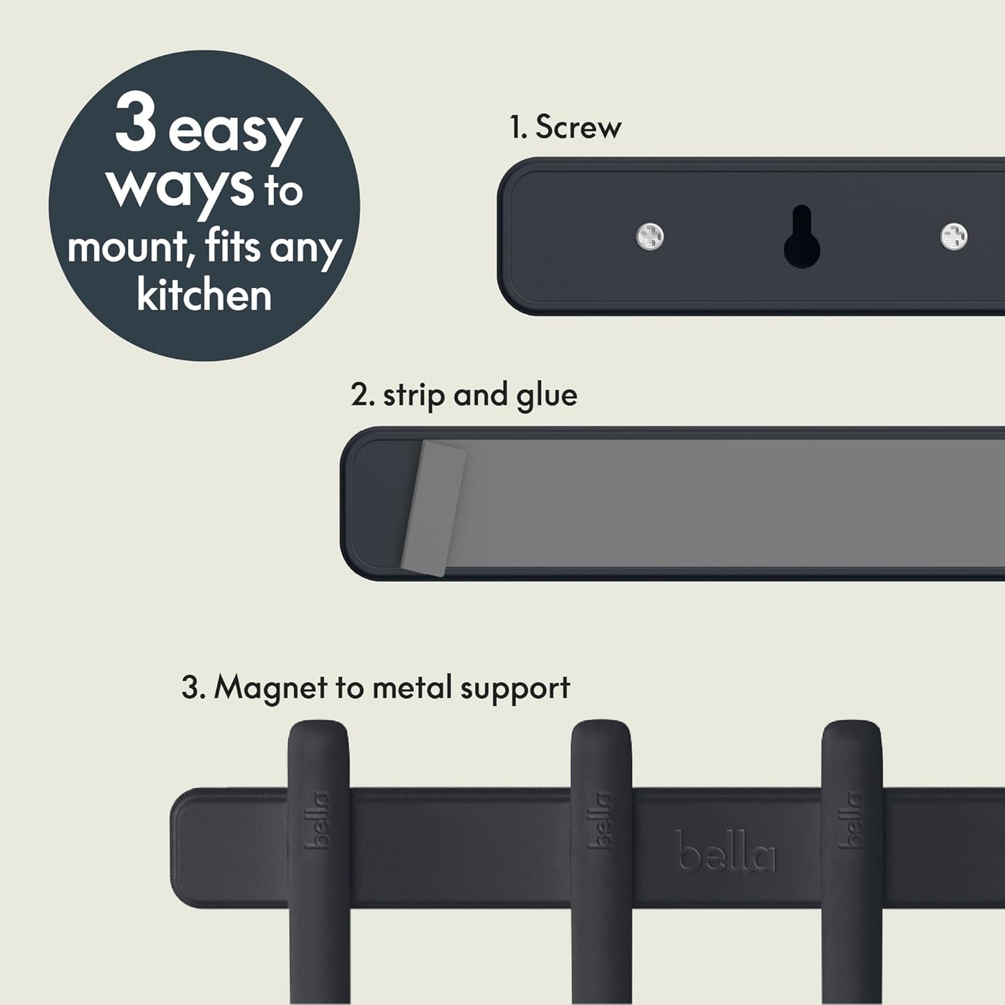 5-Piece Kitchen Tool Set with Magnetic Rack, Silicone, Turner, Spoon, Slotted Spoon, Spatula, Utensil Holder, Magnetic Holder, Non-toxic*, Food-grade, Heat safe to 425°F, Dishwasher Safe, Slate