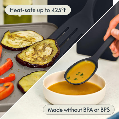 5-Piece Kitchen Tool Set with Magnetic Rack, Silicone, Turner, Spoon, Slotted Spoon, Spatula, Utensil Holder, Magnetic Holder, Non-toxic*, Food-grade, Heat safe to 425°F, Dishwasher Safe, Slate