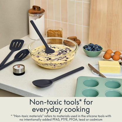 5-Piece Kitchen Tool Set with Magnetic Rack, Silicone, Turner, Spoon, Slotted Spoon, Spatula, Utensil Holder, Magnetic Holder, Non-toxic*, Food-grade, Heat safe to 425°F, Dishwasher Safe, Slate