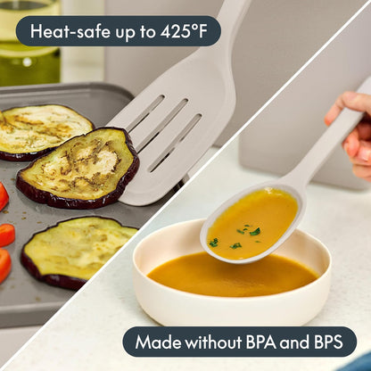 5-Piece Kitchen Tool Set with Magnetic Rack, Silicone, Turner, Spoon, Slotted Spoon, Spatula, Utensil Holder, Magnetic Holder, Non-toxic*, Food-grade, Heat safe to 425°F, Dishwasher Safe, Slate