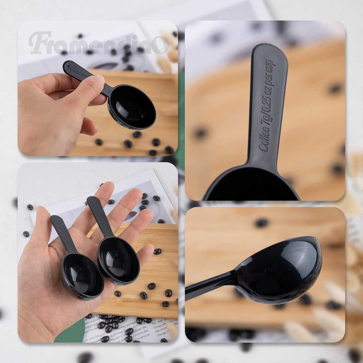 Plastic Measuring Spoons Short Handle Scoops for Coffee Tea Sugar Cereal, Black 7g