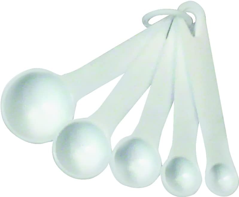 Measuring Spoon Set - 6-Piece White Set - 1/8 tsp to 1 tbsp - Durable Plastic with Raised Measurements - Metric, Standard Markings - Dishwasher Safe - Wet and Dry Ingredients