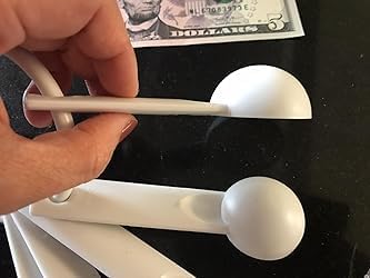 Measuring Spoon Set - 6-Piece White Set - 1/8 tsp to 1 tbsp - Durable Plastic with Raised Measurements - Metric, Standard Markings - Dishwasher Safe - Wet and Dry Ingredients