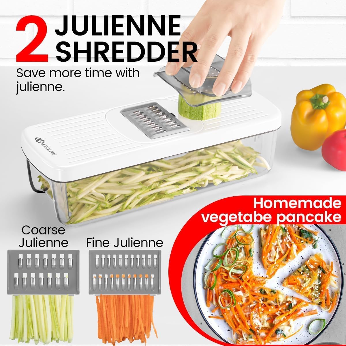 8-in-1 Vertical Vegetable Chopper Mandoline Slicer with Container White - Safe Tap Out Dicer with Hand Guard for Kitchen Easy Food Prep, Onion Potato Veggie Fruit