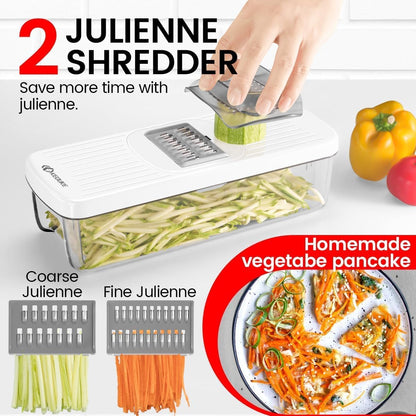 8-in-1 Vertical Vegetable Chopper Mandoline Slicer with Container White - Safe Tap Out Dicer with Hand Guard for Kitchen Easy Food Prep, Onion Potato Veggie Fruit