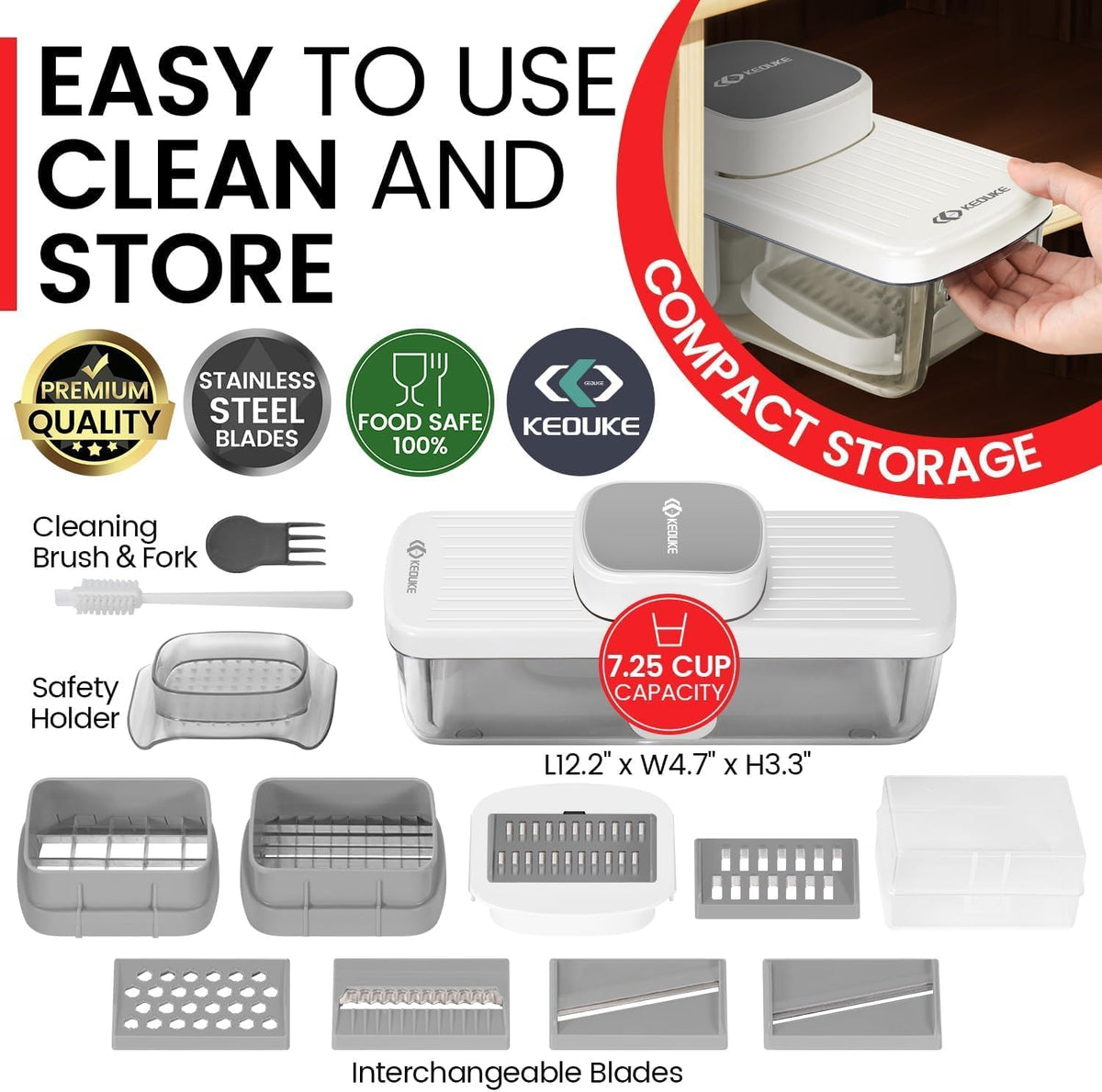 8-in-1 Vertical Vegetable Chopper Mandoline Slicer with Container White - Safe Tap Out Dicer with Hand Guard for Kitchen Easy Food Prep, Onion Potato Veggie Fruit