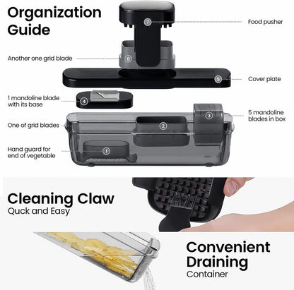 8-in-1 Vertical Vegetable Chopper Mandoline Slicer with Container White - Safe Tap Out Dicer with Hand Guard for Kitchen Easy Food Prep, Onion Potato Veggie Fruit