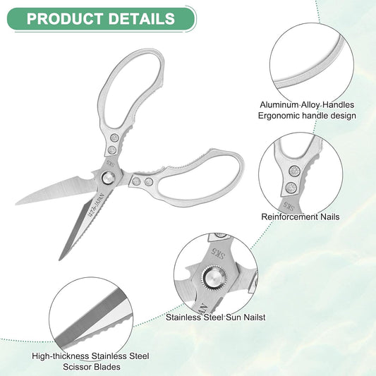 Kitchen Scissors, 9" Multi-Purpose Stainless Steel Heavy Kitchen Shears for Food/Poultry/Pizza/Herb, Lotus Handle Shape Cooking Scissors Dishwasher Safe [Silver Tone]
