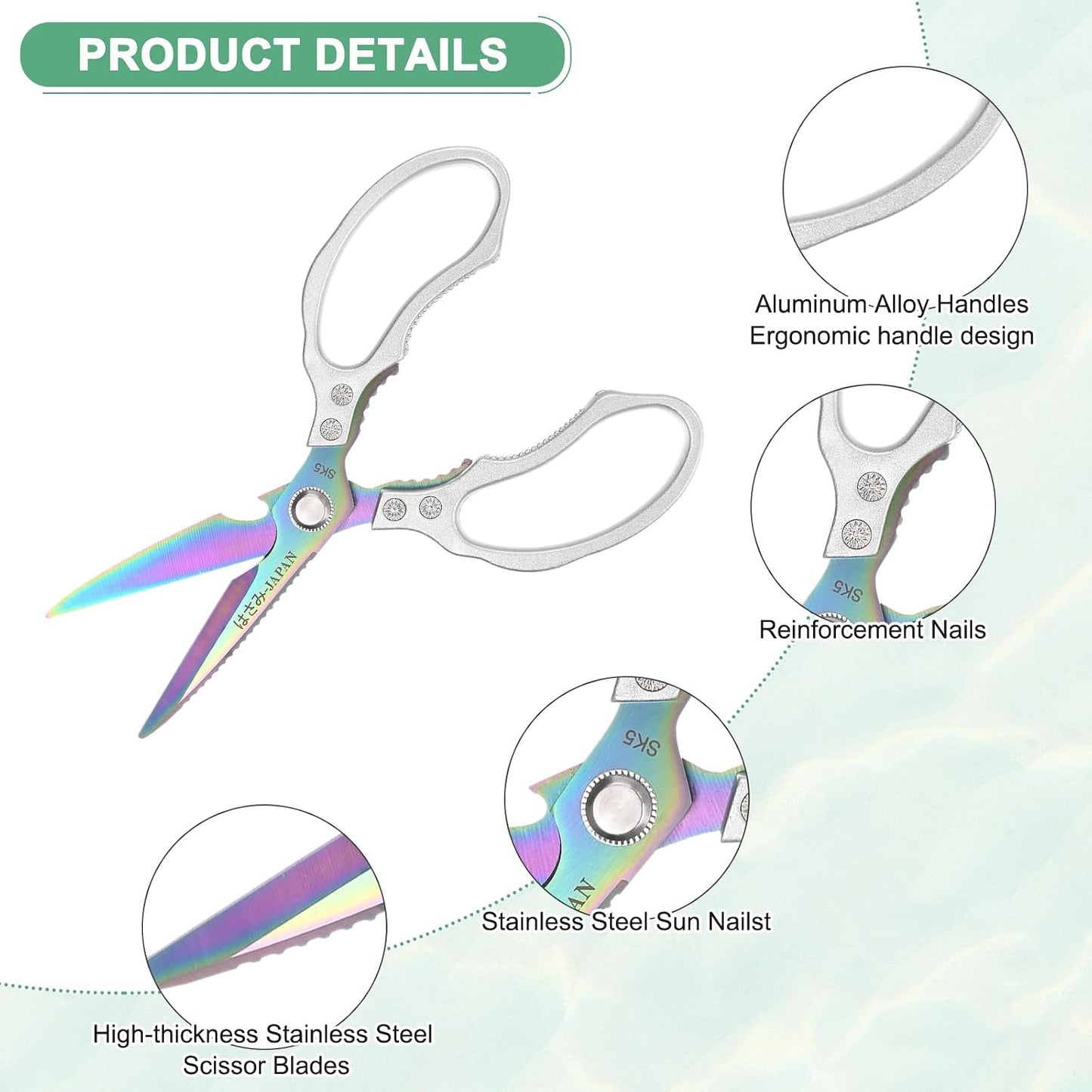 Kitchen Scissors, 9" Multi-Purpose Stainless Steel Heavy Kitchen Shears for Food/Poultry/Pizza/Herb, Lotus Handle Shape Cooking Scissors Dishwasher Safe [Silver Tone]
