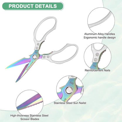Kitchen Scissors, 9" Multi-Purpose Stainless Steel Heavy Kitchen Shears for Food/Poultry/Pizza/Herb, Lotus Handle Shape Cooking Scissors Dishwasher Safe [Silver Tone]