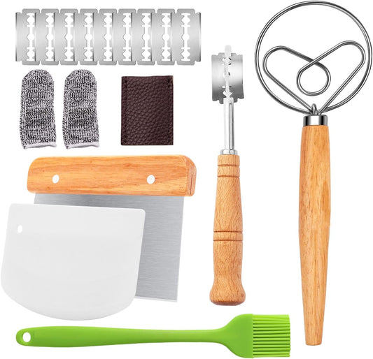 Bread Making Tools Set, Danish Dough Whisk with Sourdough ScoringTool | Bread Making Tools and Supplies, Dutch Whisks for Dough, With Dough Scraper Sourdough Cutter, Pastry Brush