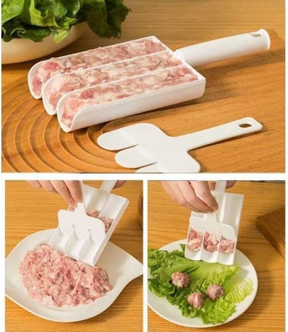 White Creative Kitchen Triple Meatball Maker, Meat Ball Scoop with Cutting Spade Ball Maker, None-Stick Meatball Maker Melon Ballers Fruit and Vegetable Tools