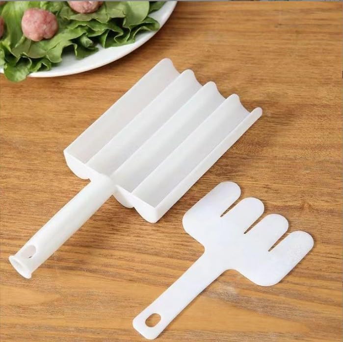 White Creative Kitchen Triple Meatball Maker, Meat Ball Scoop with Cutting Spade Ball Maker, None-Stick Meatball Maker Melon Ballers Fruit and Vegetable Tools