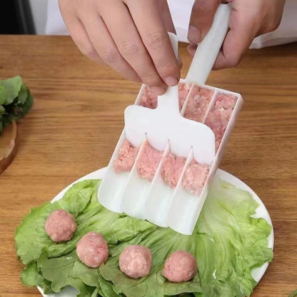 White Creative Kitchen Triple Meatball Maker, Meat Ball Scoop with Cutting Spade Ball Maker, None-Stick Meatball Maker Melon Ballers Fruit and Vegetable Tools