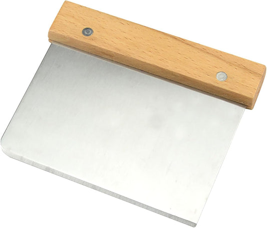 Cream Scraper, 5 Inch x 4.5 Inch Stainless Steel with Wooden Handle Scraper for Dough, Cake, Bread, Cream Scraping and Cutting (1, White)