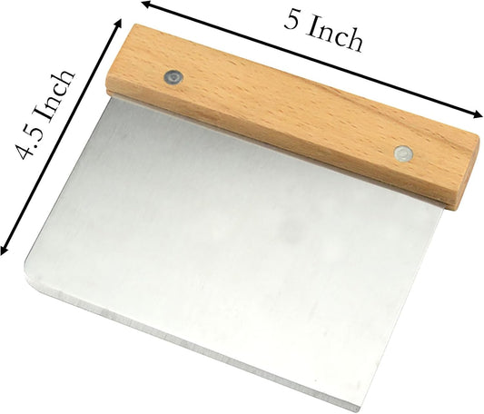 Cream Scraper, 5 Inch x 4.5 Inch Stainless Steel with Wooden Handle Scraper for Dough, Cake, Bread, Cream Scraping and Cutting (1, White)