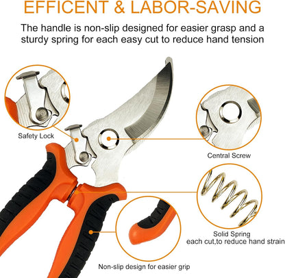 Pruning Shears, 4 Pack Garden Shears with Gardening gloves, Clippers Handheld, Stainless Steel Garden Snips, Pruners for Gardening