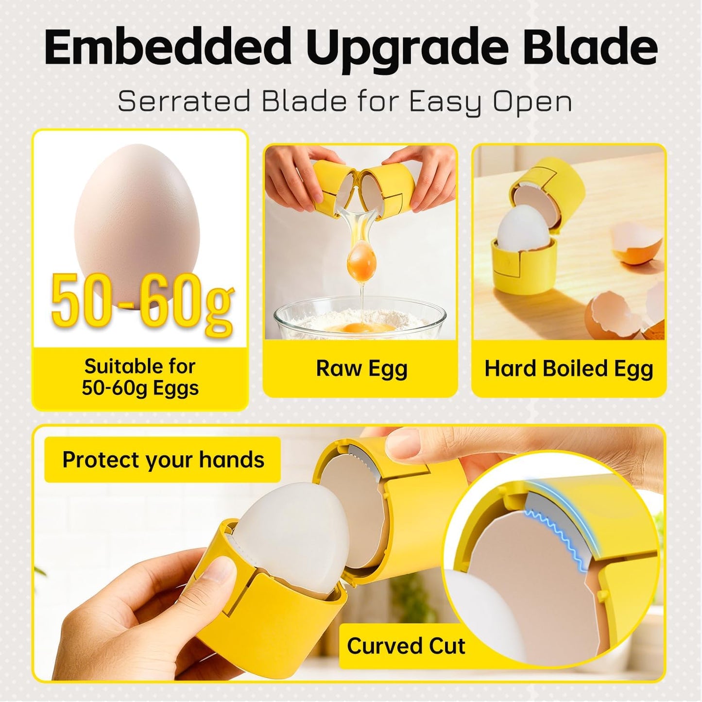 Innovative 2 in 1 Egg Shell Opener, Hard Boiled Egg Peeler Cracker with Piercer, Cute Egg Separator for Raw Eggs, Home Kitchen Gadgets Tool