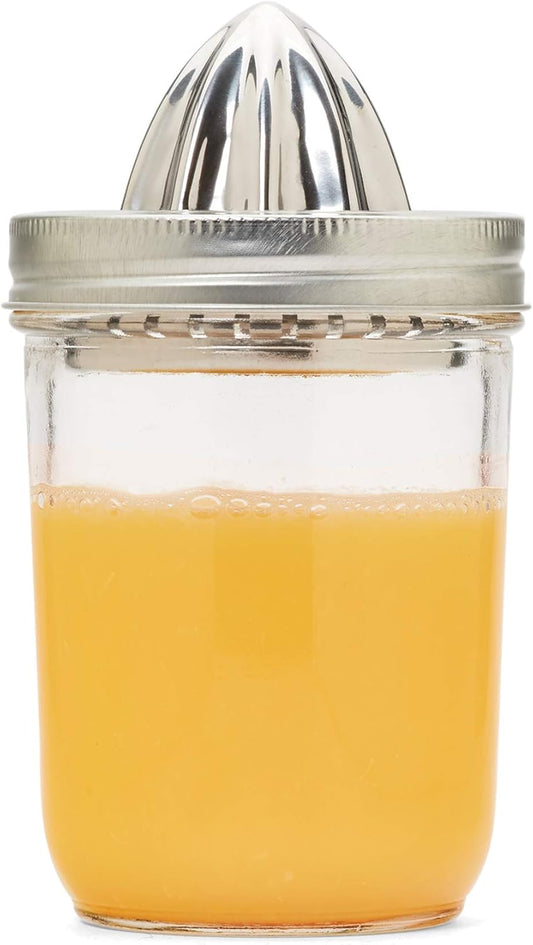 Citrus Juicer Lid For Wide Mouth Mason Jars, Stainless Steel Juicer | Juice Lemons, Limes, Oranges & More | Juice Flows Right Into Your Jar | Juicer Lid For Wide Mouth Mason Jar | Dishwasher Safe