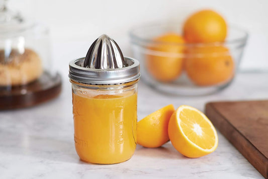 Citrus Juicer Lid For Wide Mouth Mason Jars, Stainless Steel Juicer | Juice Lemons, Limes, Oranges & More | Juice Flows Right Into Your Jar | Juicer Lid For Wide Mouth Mason Jar | Dishwasher Safe